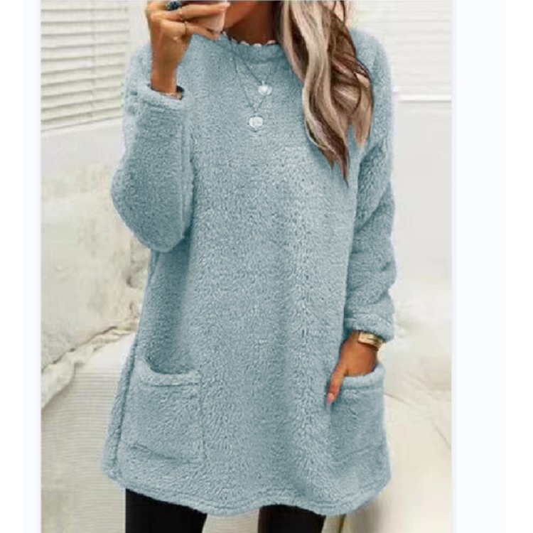 Pocket Crew Neck Casual Warm Long Sleeve T-shirt