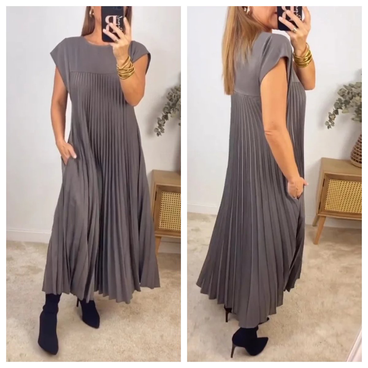 🔥Hot Sale🔥Women Pleated Simple Solid Color Dress👗