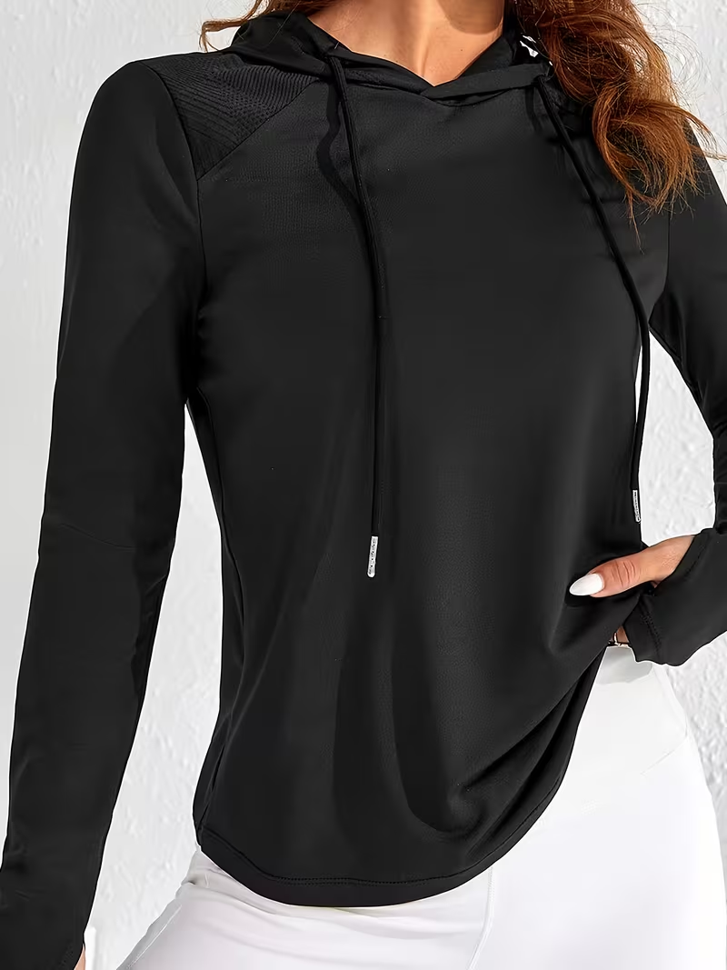 Women's Athletic Hooded T-Shirts | Quick Dry Sun Protection Long Sleeve Workout Tops
