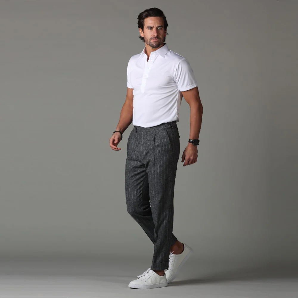 Semi-Spread Collar Polo Blue Houndstooth