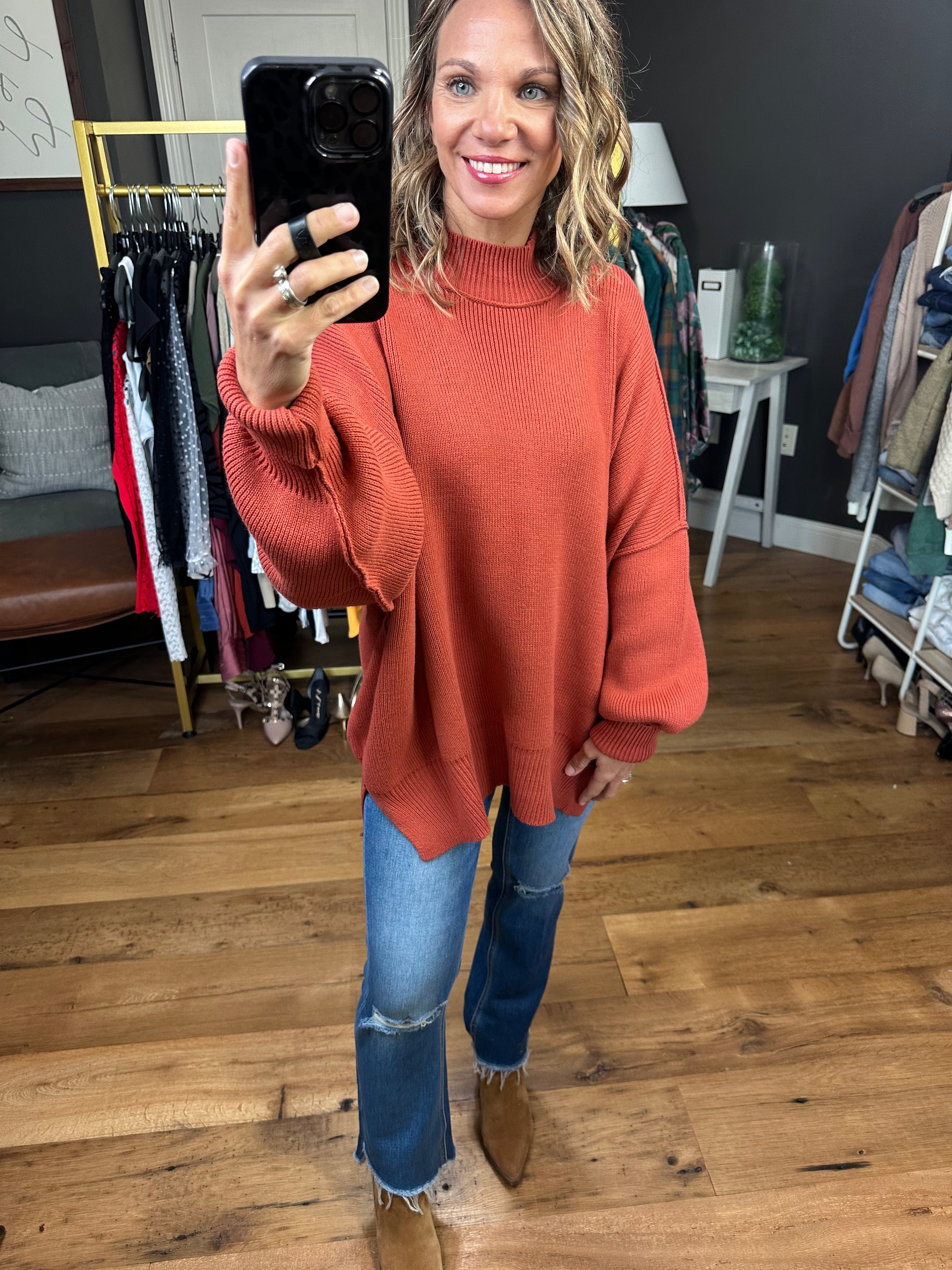 Woman's Oversized Side Slit Exposed Seam Sweater