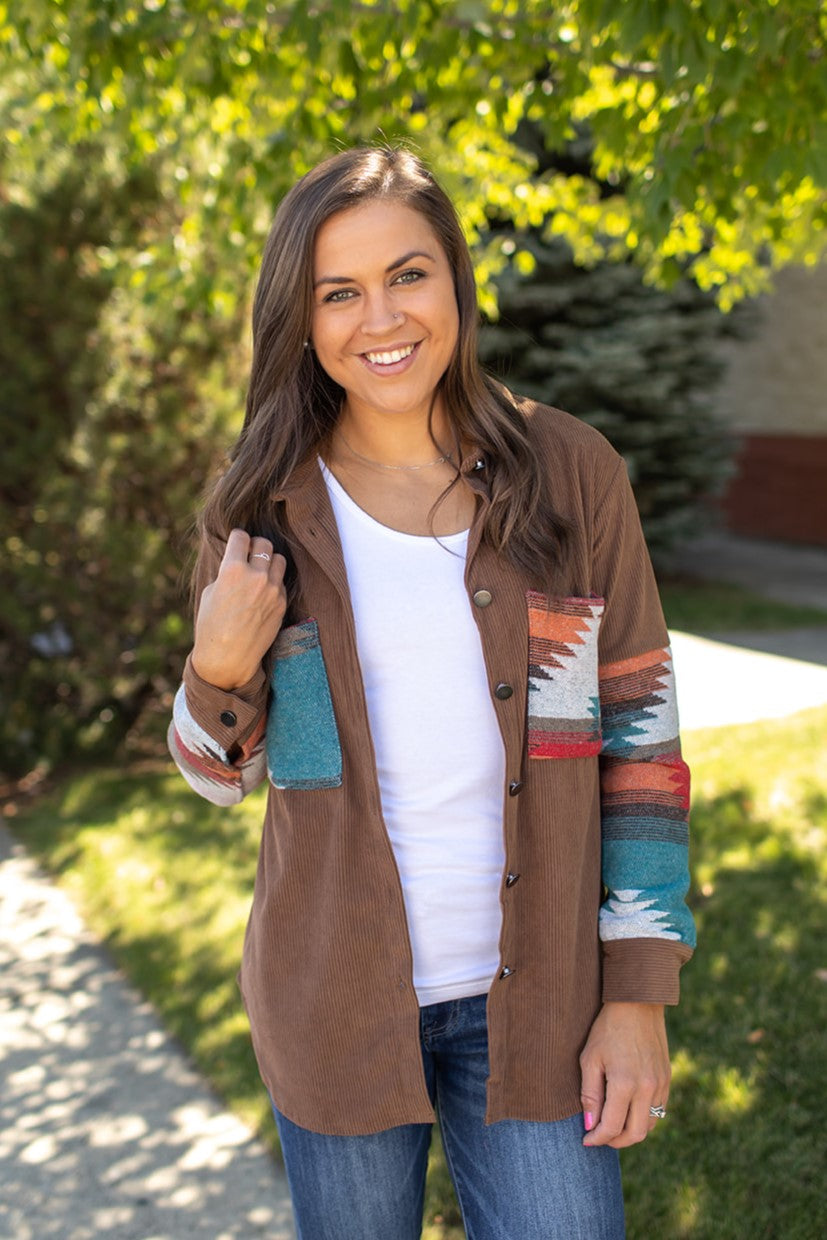 Brown Corduroy Nomad Aztec Shacket (SM-2X)