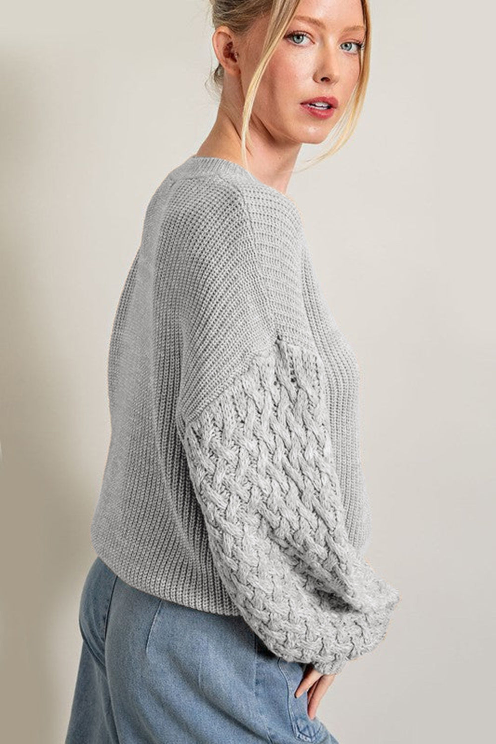 Chunky Knit Sleeve Drop Shoulder Sweater
