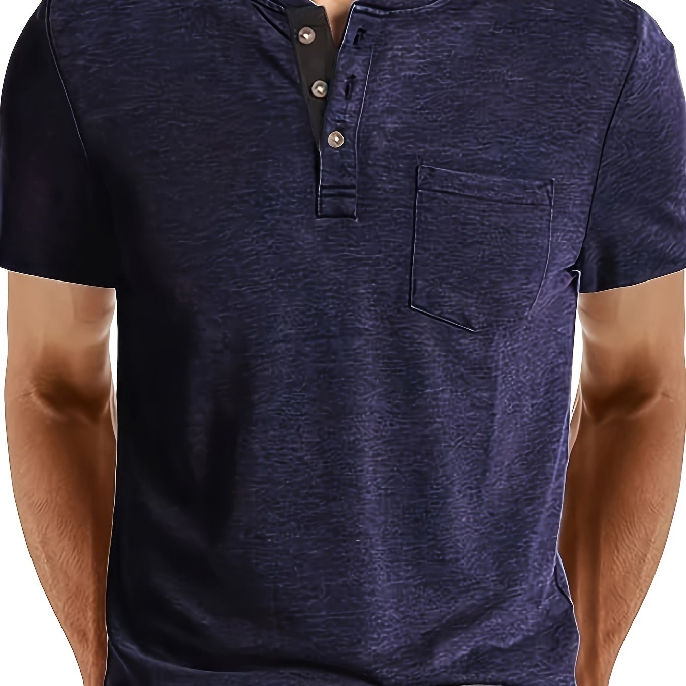 Premium Mens Solid Color Henley T-Shirt - Slim Fit, Short Sleeve with Chest Pocket & Button Detail - Stylish, Comfortable, Everyday Casual Wear