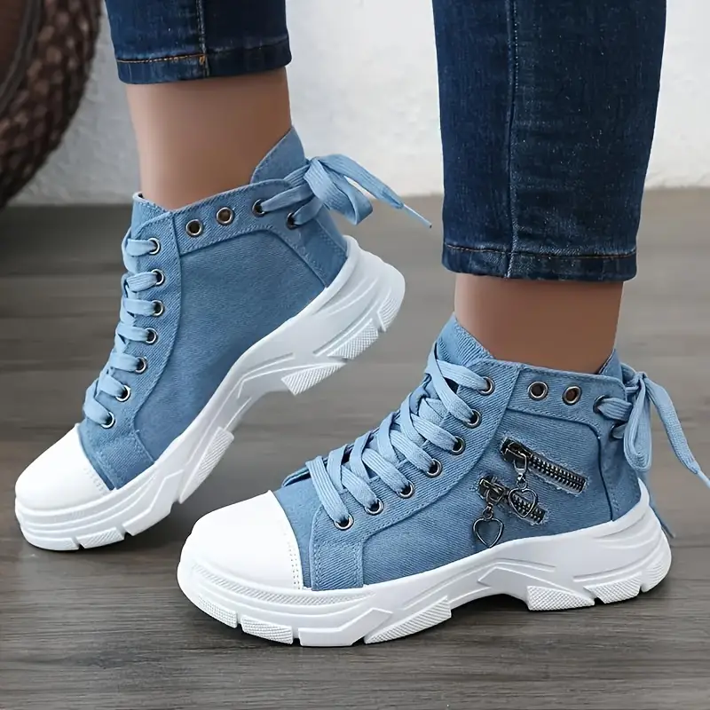 Women s Casual Denim Canvas Shoes Chunky Sole Fashion details 4