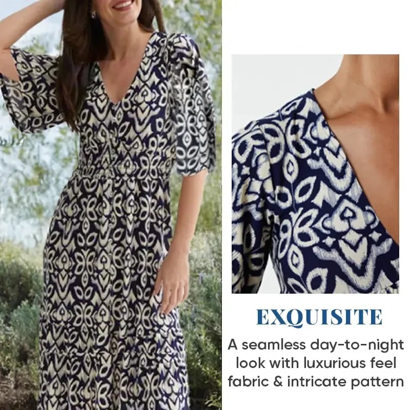 🌸 💞Casual Printed V-Neck Long Dress