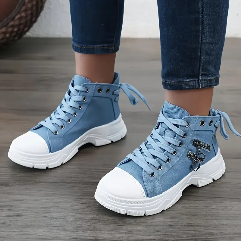 Women s Casual Denim Canvas Shoes Chunky Sole Fashion details 5