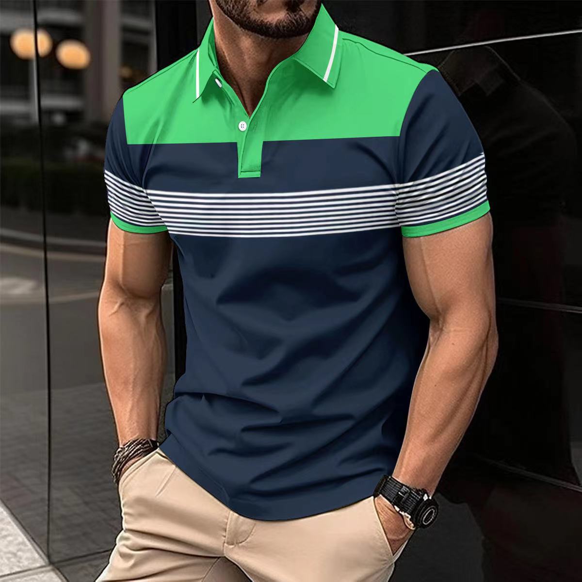 Men's Casual Striped Polo Collar Shirt
