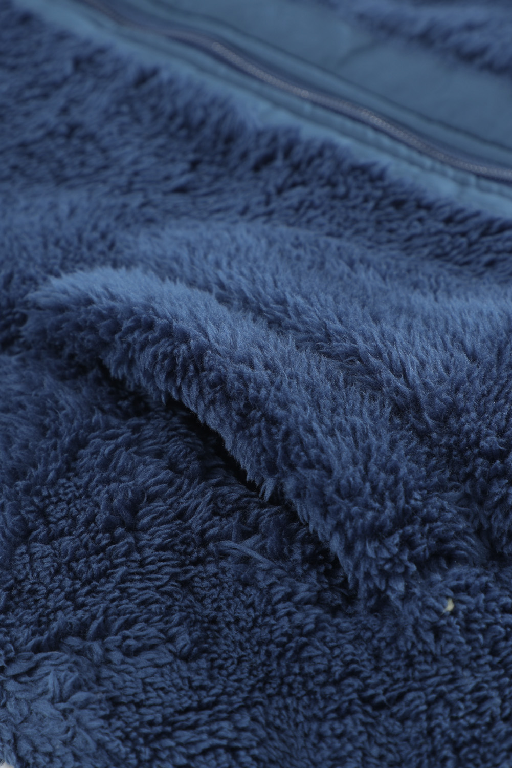 Blue Black Zip Up Sherpa Coat with Pocket