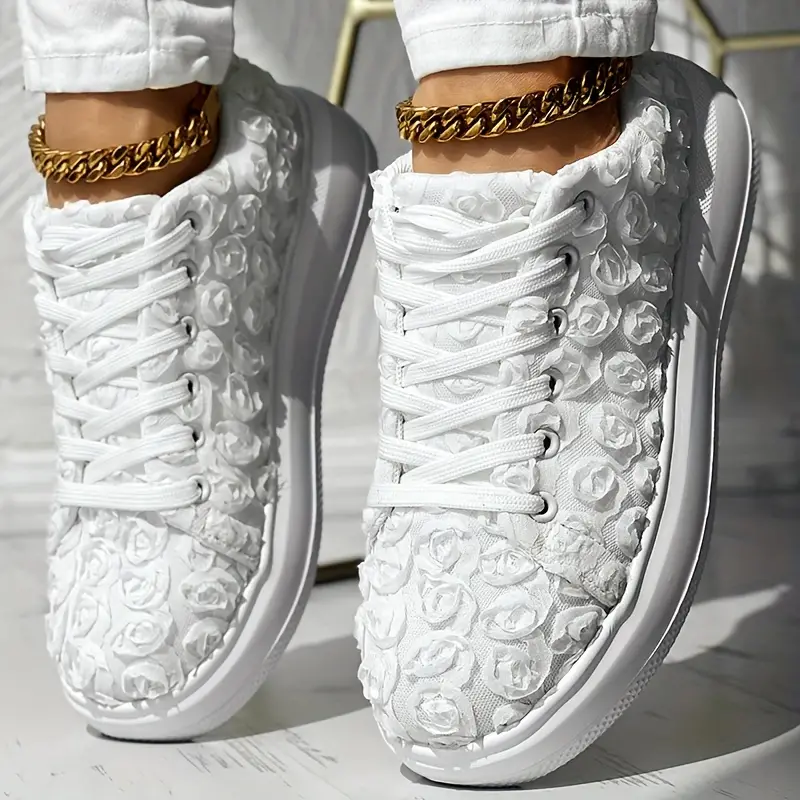 Women s Bridal Floral 3d Sneakers Lace Platform Soft Sole details 5