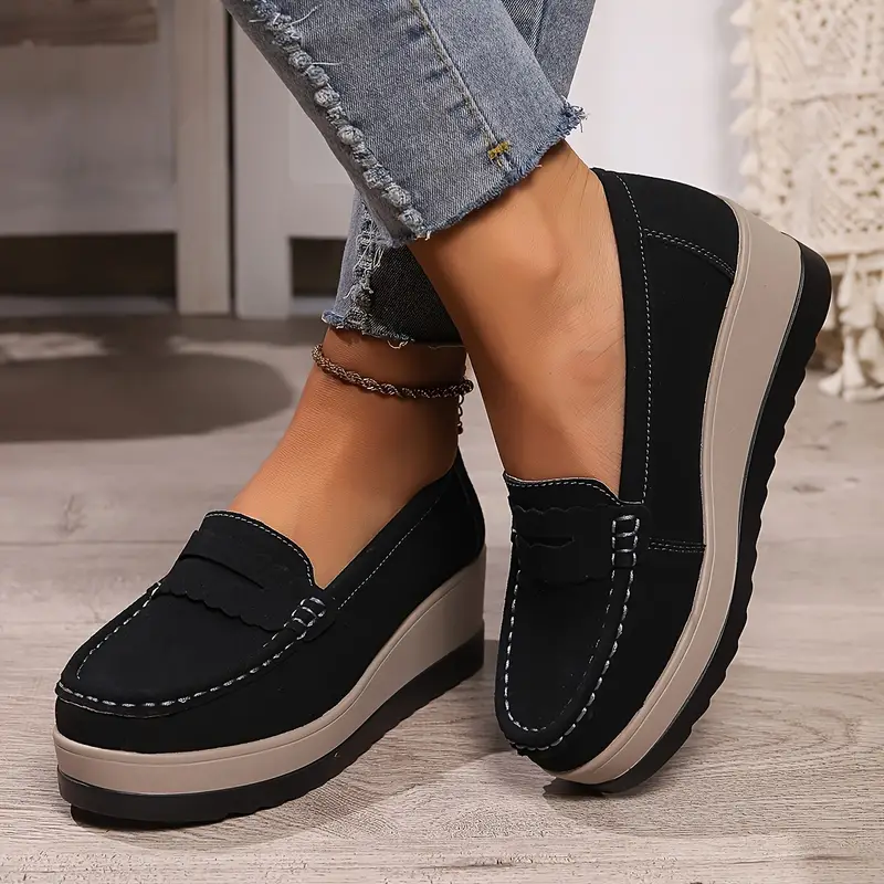womens platform loafers casual round toe slip on heightening shoes comfortable outdoor shoes for daily wear details 3