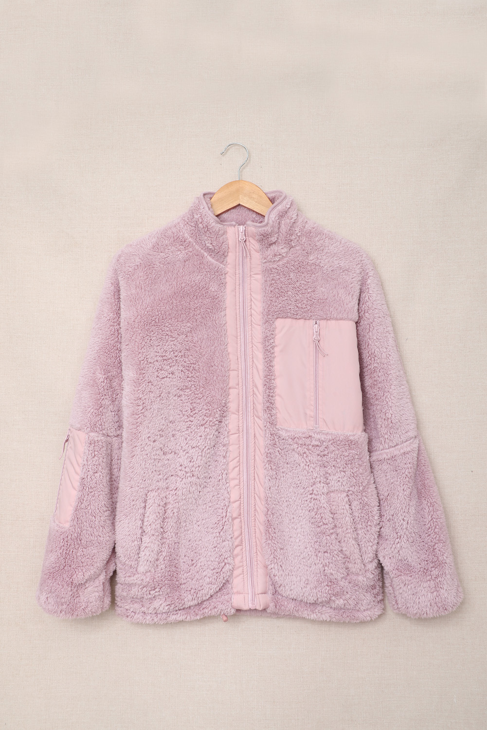 Blue Black Zip Up Sherpa Coat with Pocket