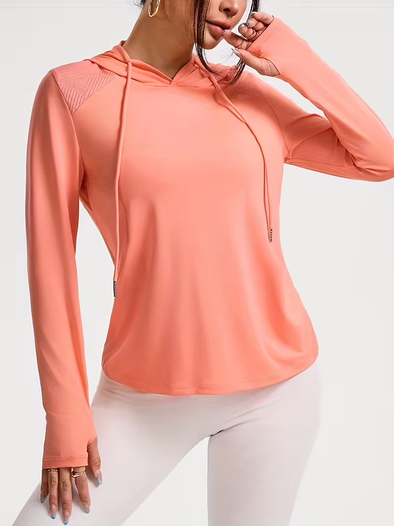 Women's Athletic Hooded T-Shirts | Quick Dry Sun Protection Long Sleeve Workout Tops