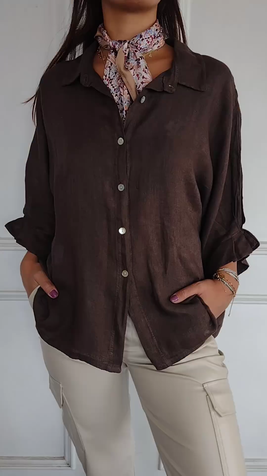 ITALIAN LINEN BLOUSE WITH BOW ON THE BACK