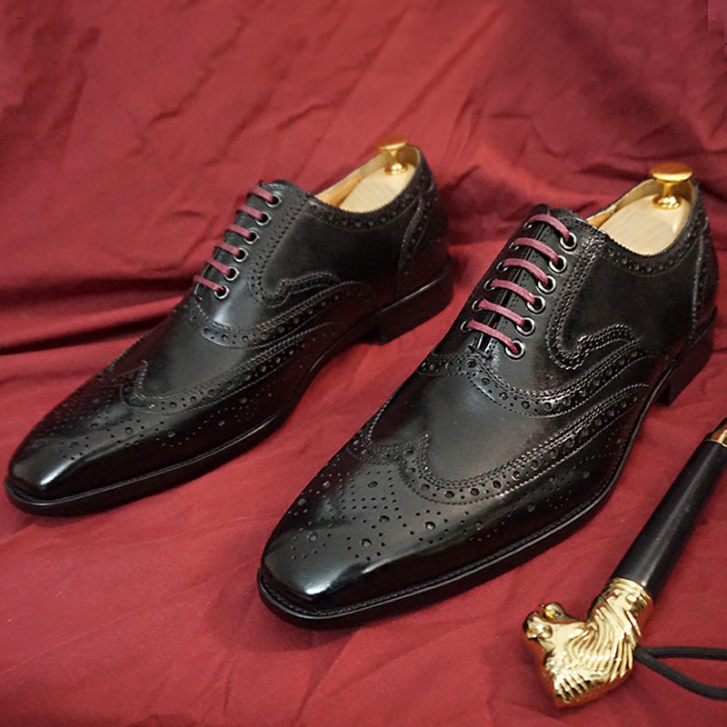 Classic Brogue Men's Black Sophisticated Dress Shoes-Zittor