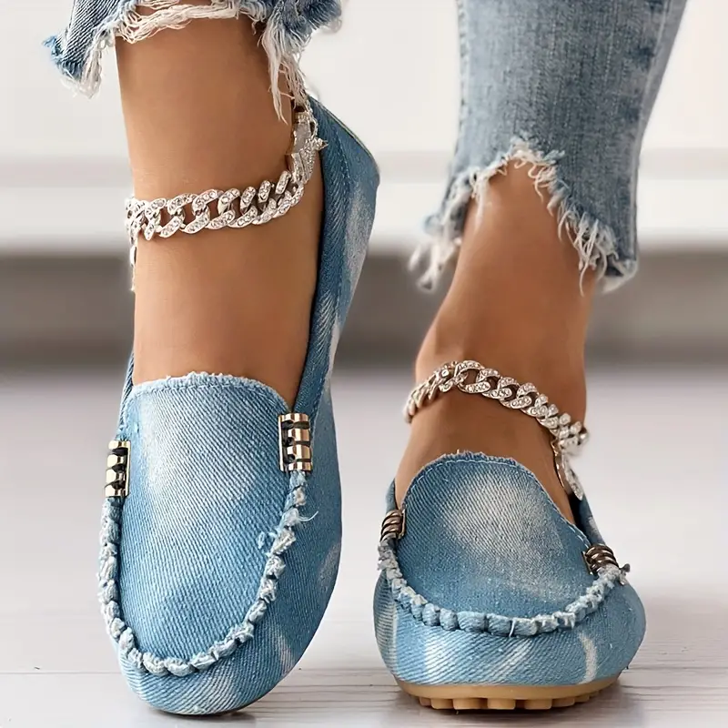 Women s Denim Flat Loafers Casual Round Toe Slip Low Top details 0