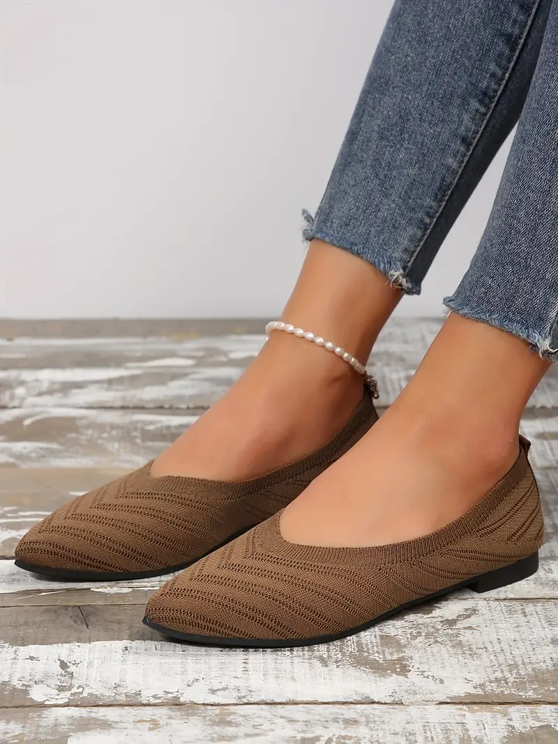 womens pointed toe flat shoes solid color knitted slip on shoes casual breathable ballet flats details 35