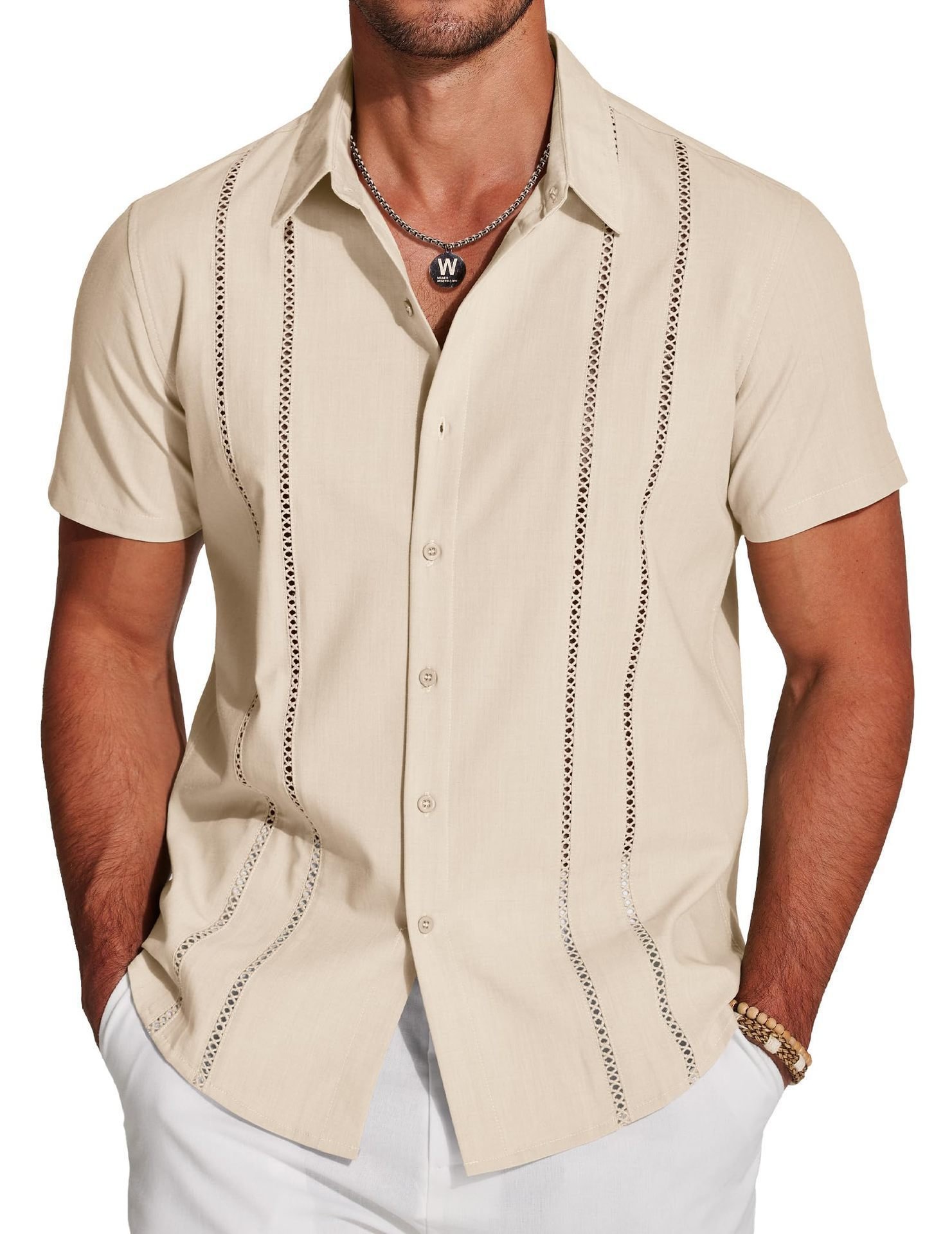 🔥Men's Cuba Guayabera Exquisite Hollow Embroidered Button Front Shirt
