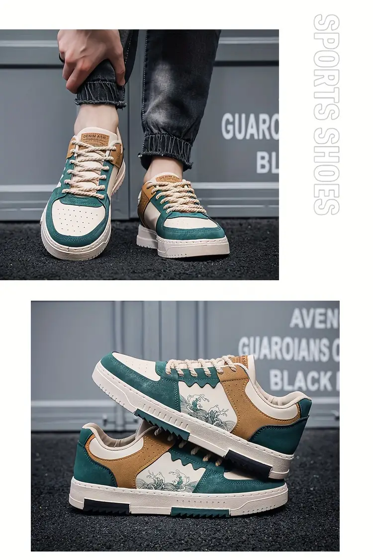 Mens Trendy Street Style Wave Pattern Low Top Skateboard Shoes Comfy Non Slip Lace Up Sneakers For Mens Outdoor Activities Men s Shoes Temu details 0