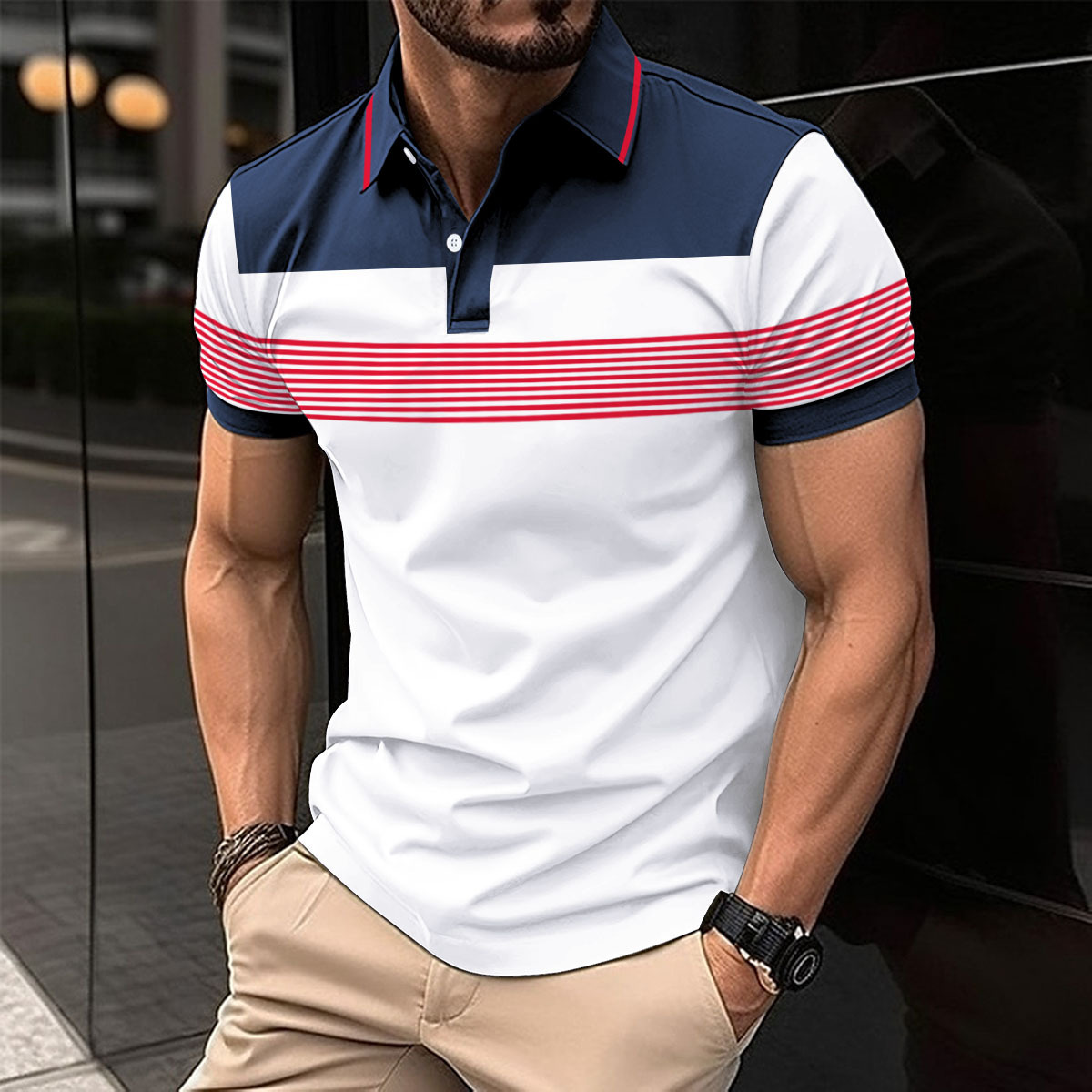 Men's Casual Striped Polo Collar Shirt
