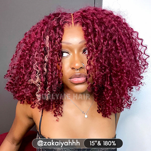 Burgundy Color Kinky Curly Hair Lace Front Wigs