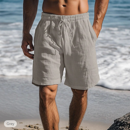 Cotton and linen drawstring breathable beach shorts