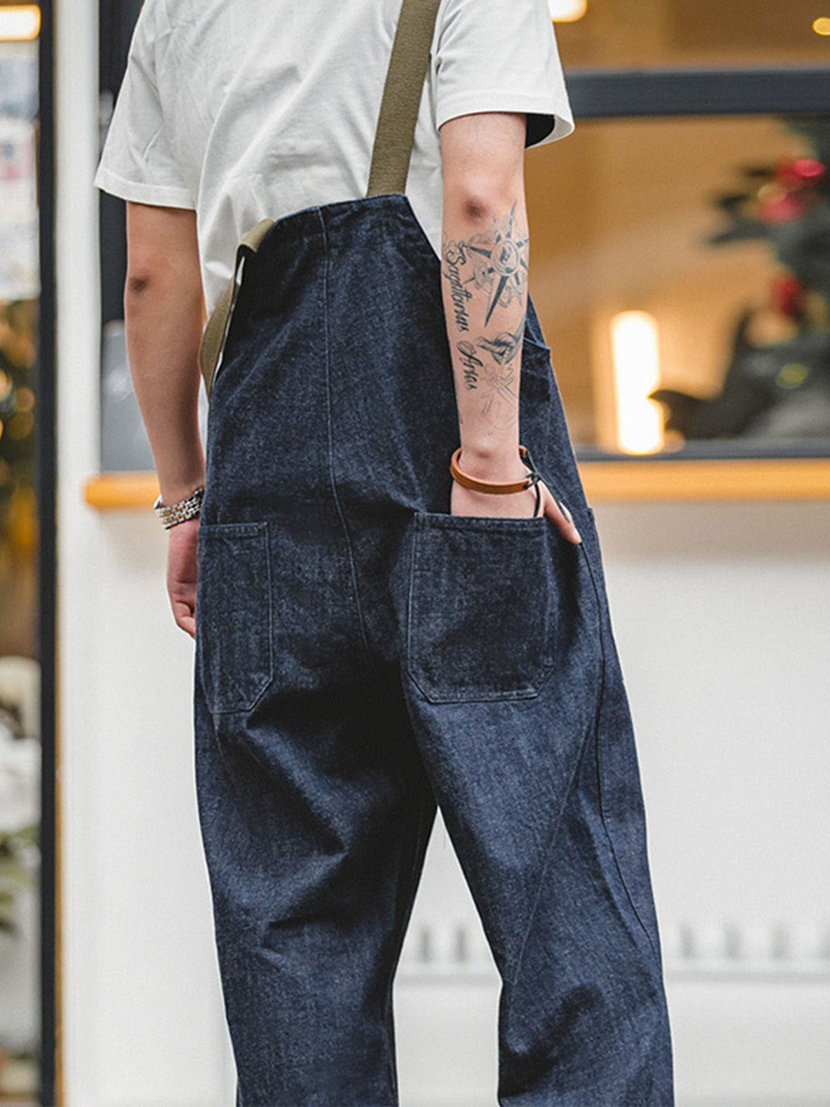 M's Washed Straight Buttoned Denim Overalls-Zittor