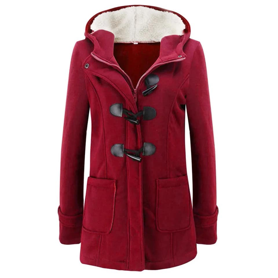 Women's horn button thickened hooded cotton coat