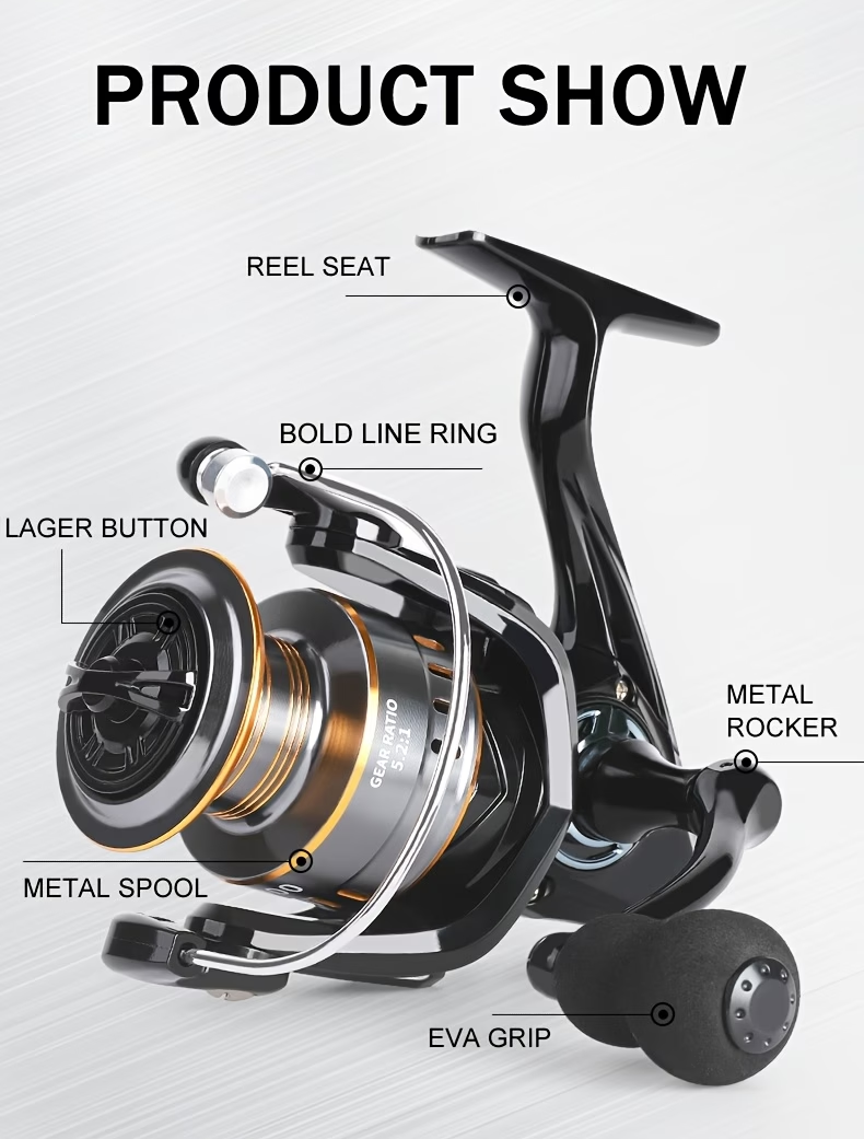 All-Water Spinning Reel 5.2:1 Gear Ratio 12KG Max Drag Aluminum Spool Freshwater & Saltwater Fishing Reel