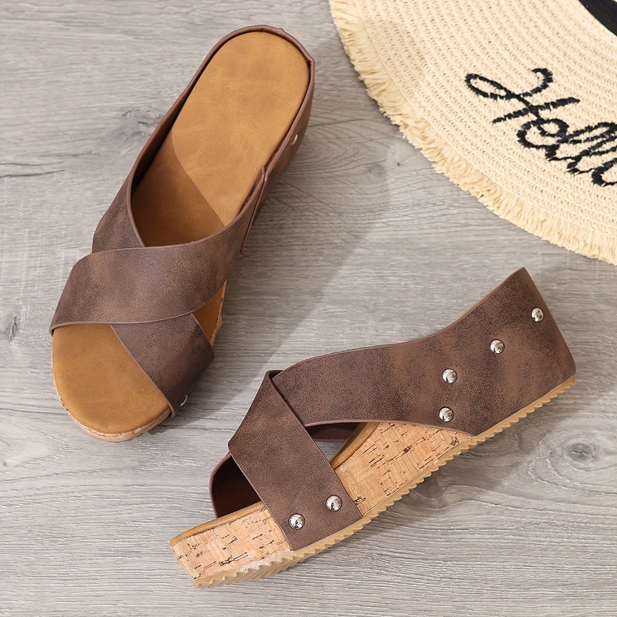 💥US BEST SELLERS -Women's Crisscross Platform Slide Sandals