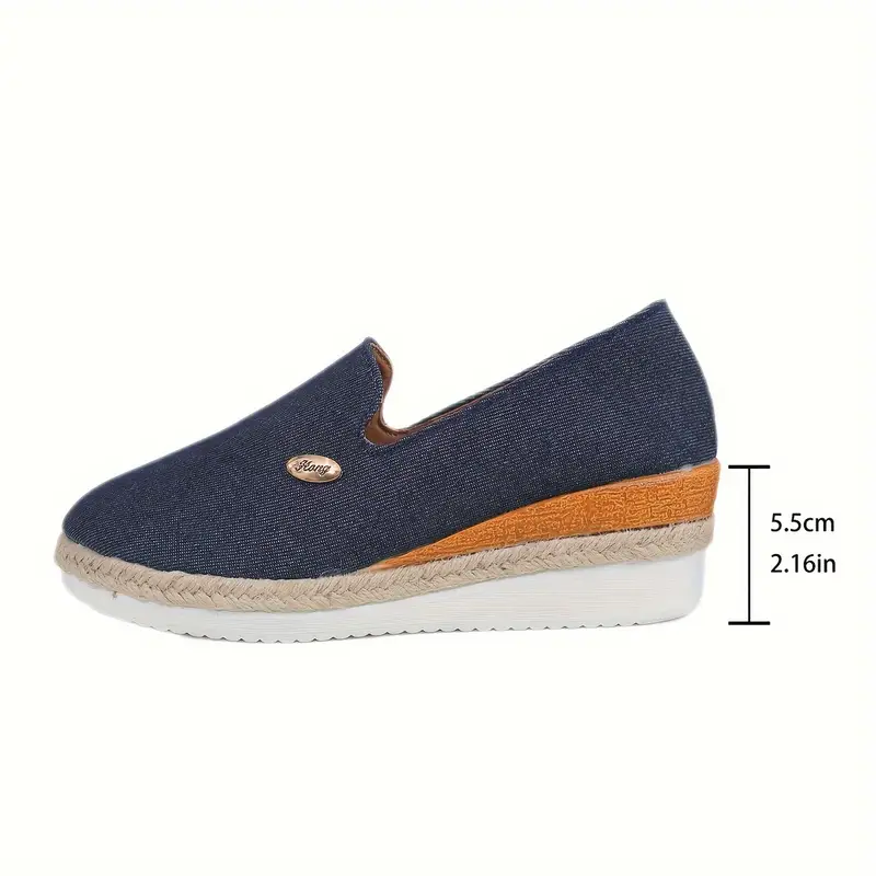 womens solid color casual loafers platform slip on walking comfort shoes espadrilles wedge wedge shoes details 4