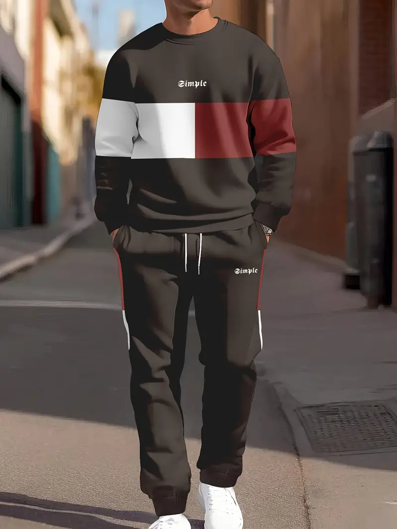 Men's Color Block Sweatshirt and Sweatpants Joggers Set