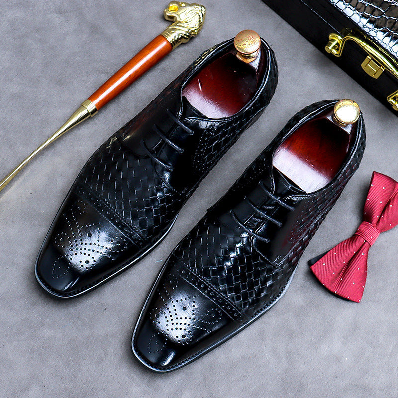 2022 Men's Leather Business Casual Woven Design Trendy Dress Shoes-Zittor