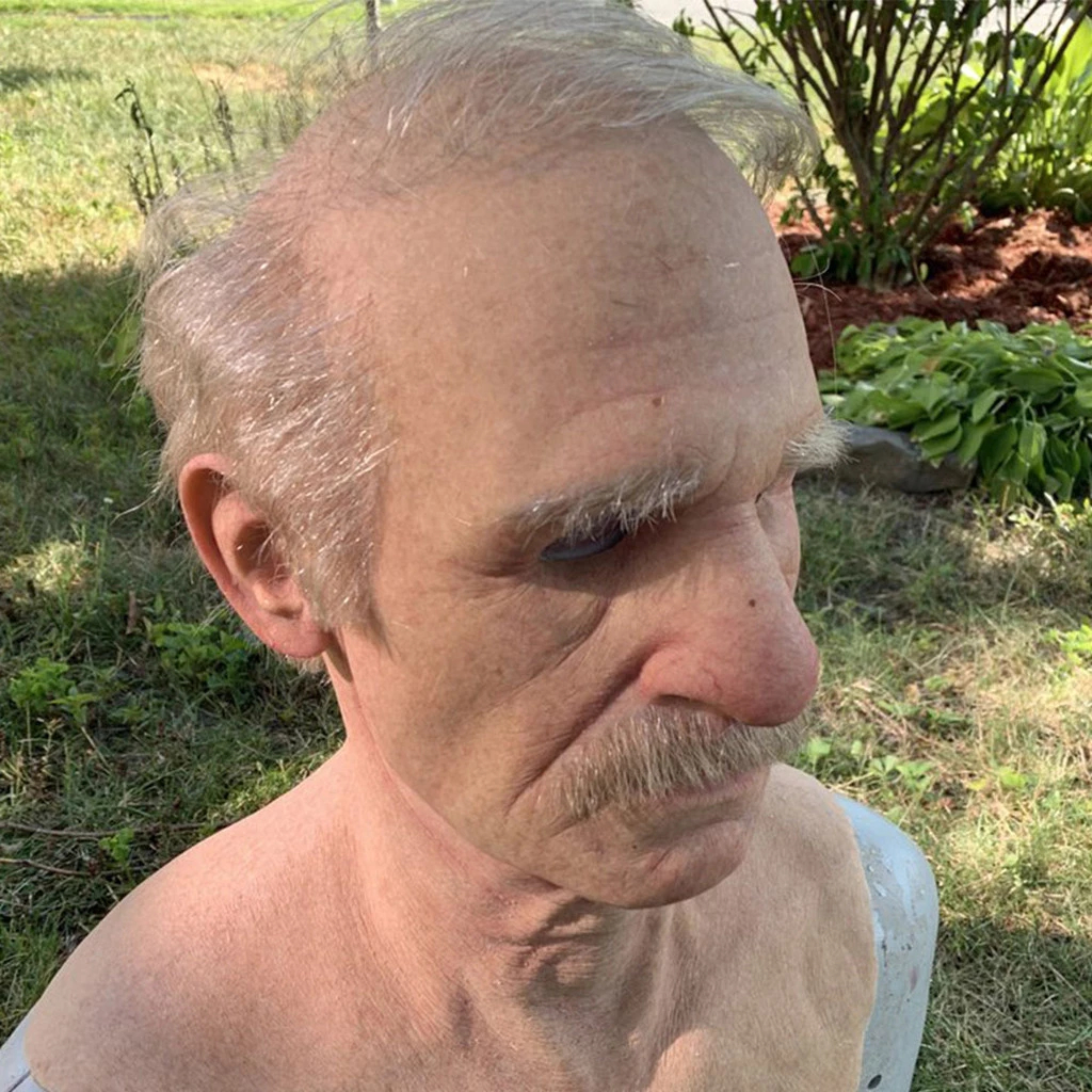 Halloween Funny Cosplay Party Mask – Old Man Head Helmet Real Mask