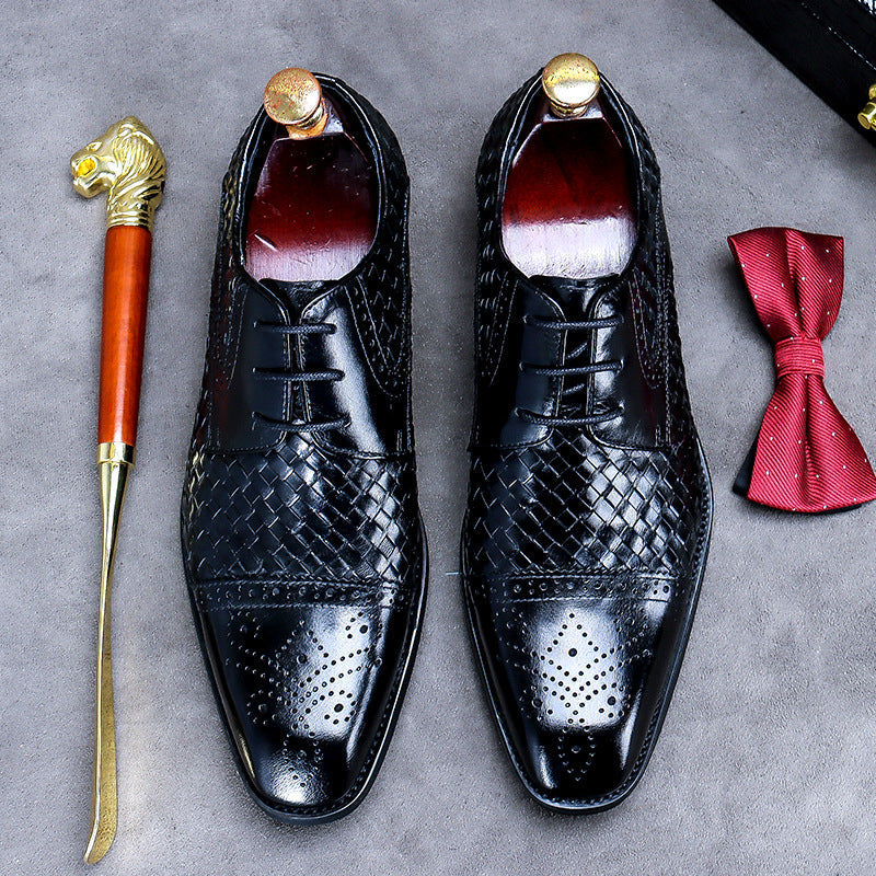 2022 Men's Leather Business Casual Woven Design Trendy Dress Shoes-Zittor