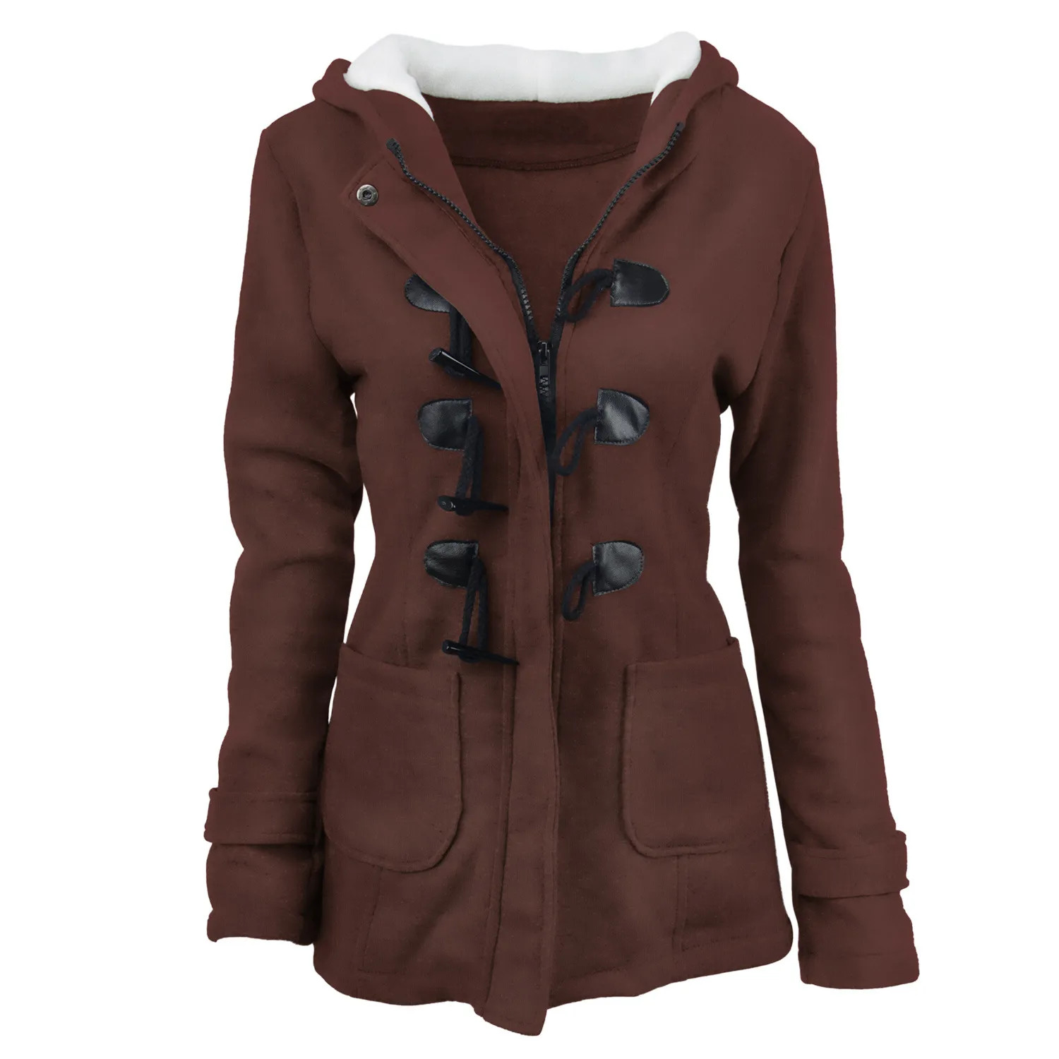 Women's horn button thickened hooded cotton coat