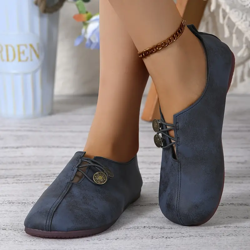 womens soft sole round toe buckle decoration solid color casual single shoes details 13