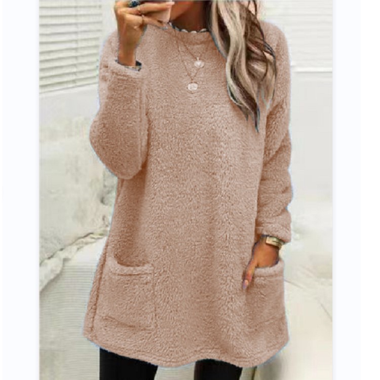 Pocket Crew Neck Casual Warm Long Sleeve T-shirt