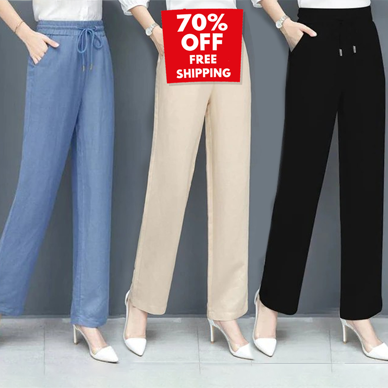 (🌞Summer Sale - 50% OFF💥) High Waist Loose Ice Silk Pants 🧊