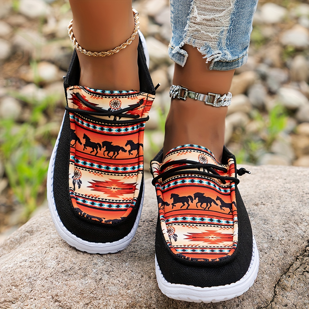 Women's Casual Orthopedic Canvas Shoes With Elastic Print