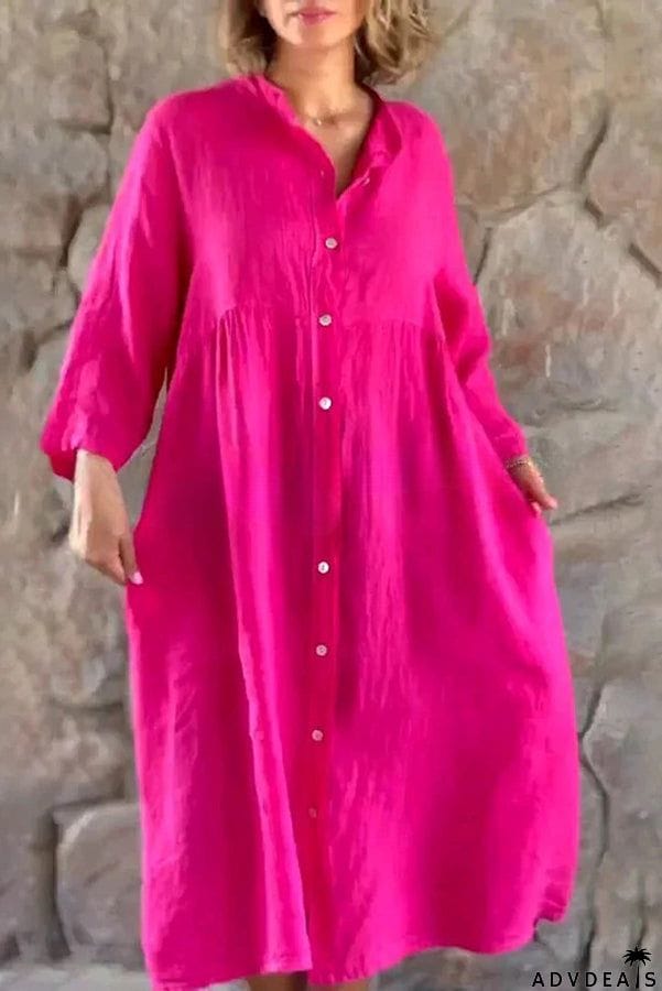 🔥LAST DAY SALE 70%🔥Mindful Cotton Blend Solid Color Button Casual Midi Dress-FREE SHIPPING