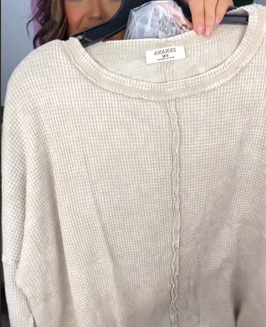 Washed Waffle Reverse Seam Long Sleeve Tee