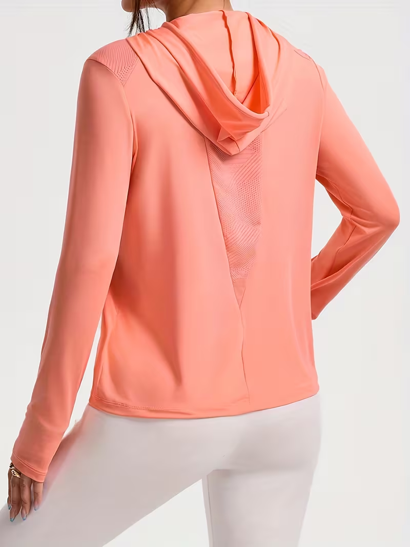 Women's Athletic Hooded T-Shirts | Quick Dry Sun Protection Long Sleeve Workout Tops