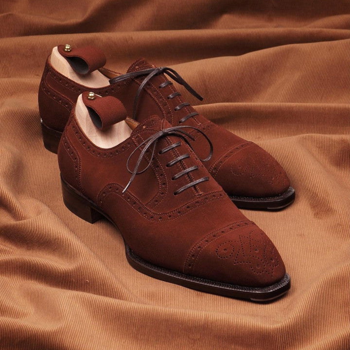 Brown men's suede brogue shoes-Zittor