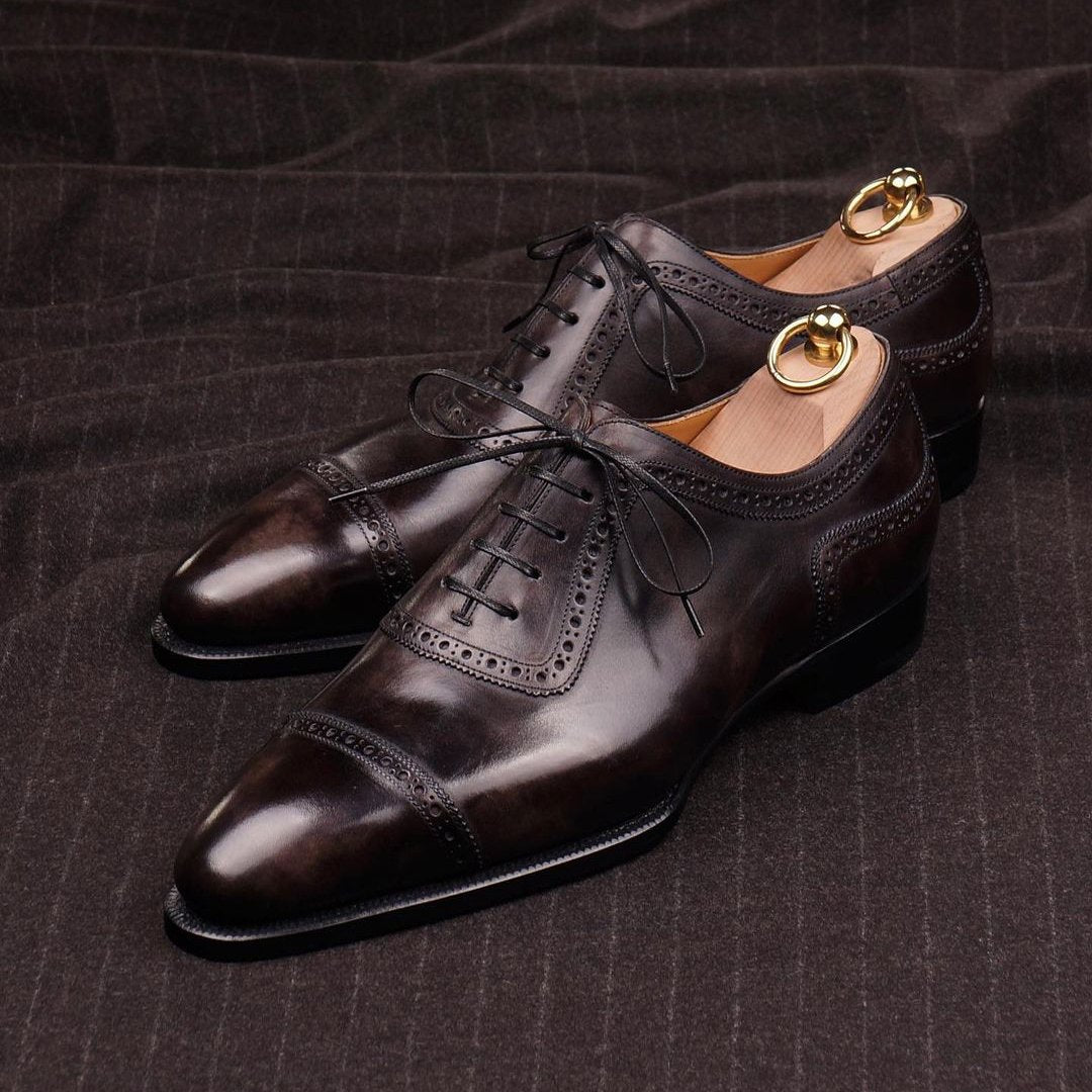 Brown and black handmade classic pattern gentleman Oxford leather shoes-Zittor