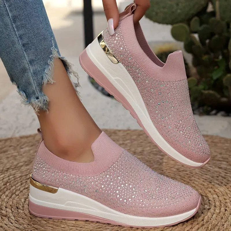 womens rhinestone decor platform sneakers casual slip on outdoor shoes comfortable low top shoes details 2
