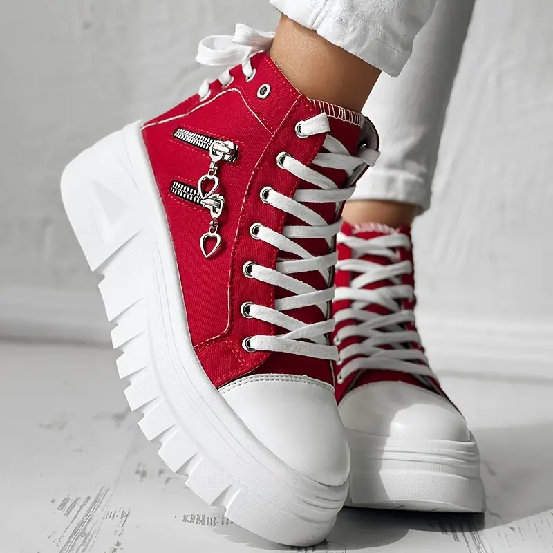 Women s Solid Color Denim Sneakers Lace Platform Soft Sole details 1