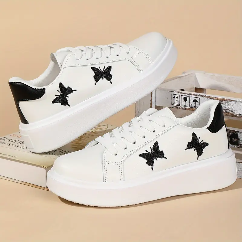 Women s Casual Sneakers Butterfly Embroidery Thick Sole Lace details 1