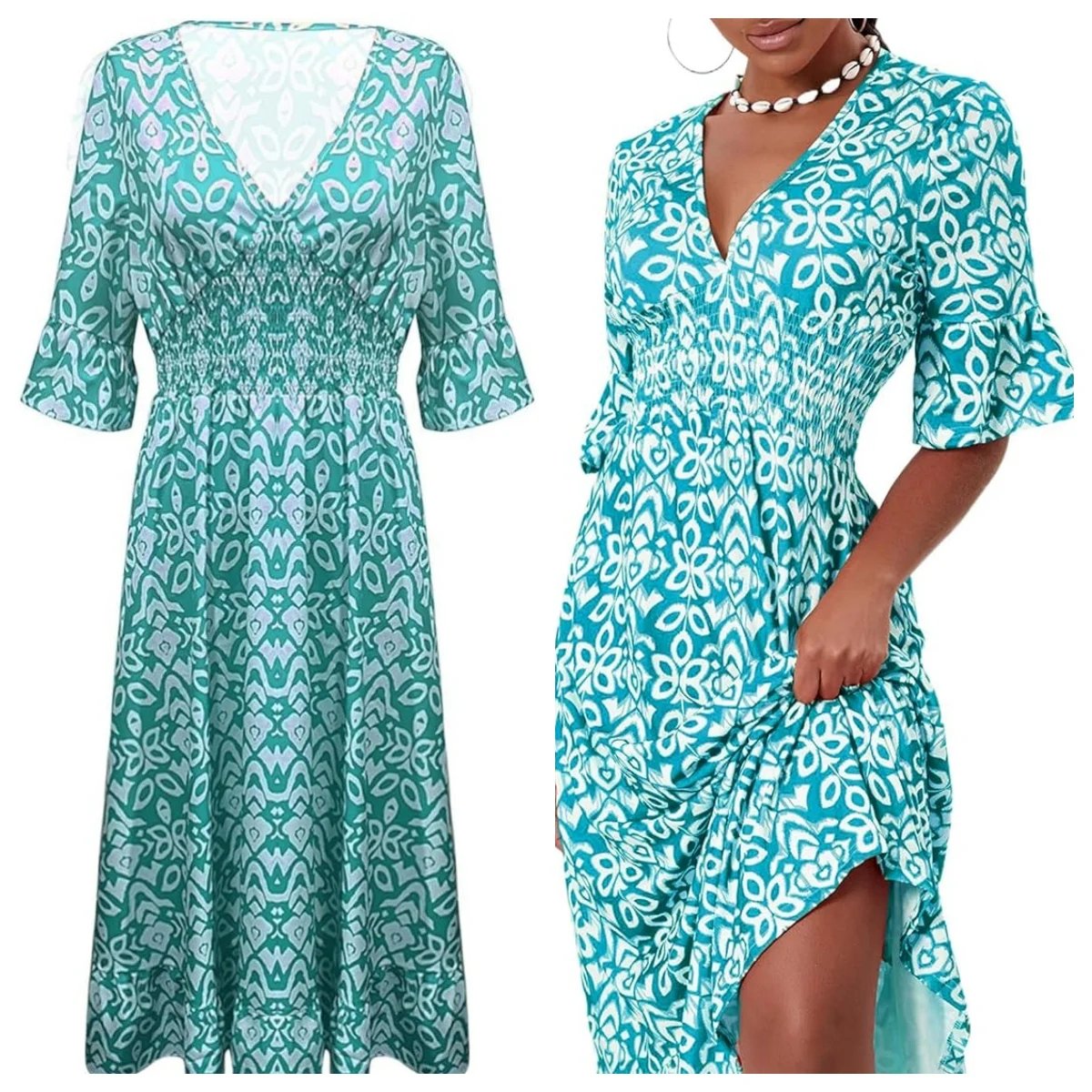 🌸 💞Casual Printed V-Neck Long Dress