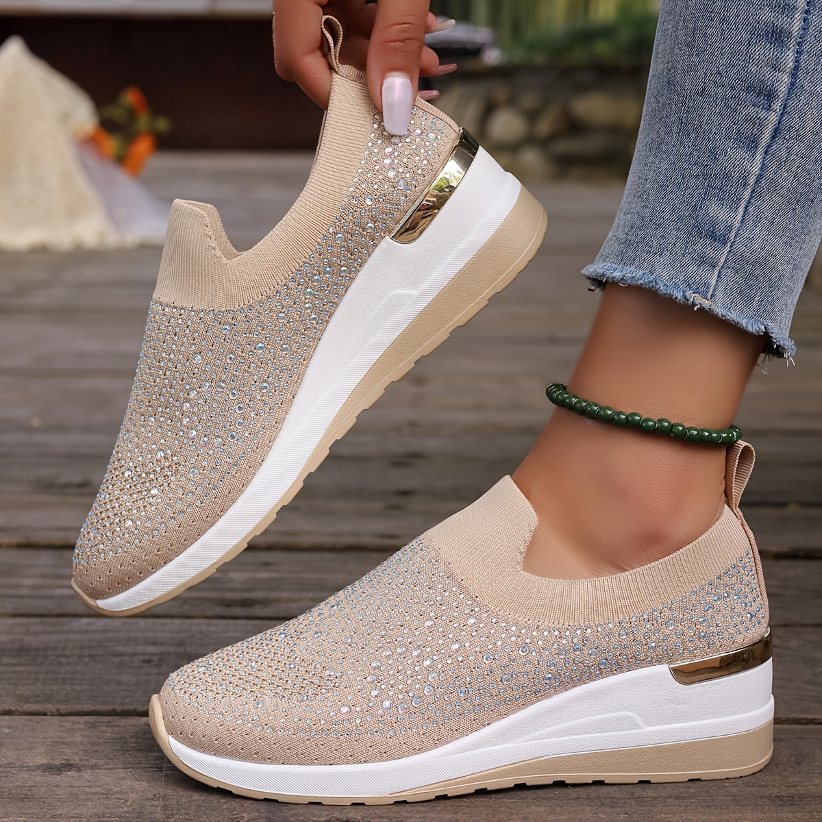 Women's Rhinestone Decor Platform Sneakers